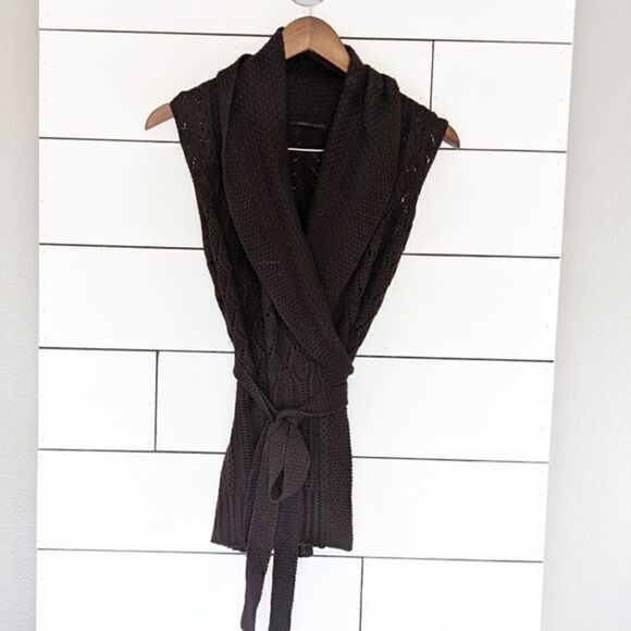 Elie Tahari Sweaters - Elie Tahari Brown Wool Knit Vest Wrap Small